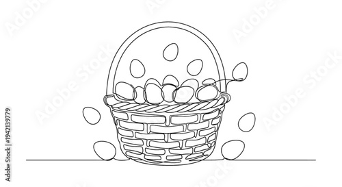 Woven basket overflowing with numerous smooth stones or pebbles
