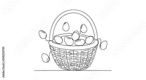Easter eggs in wicker basket with eggs falling out
