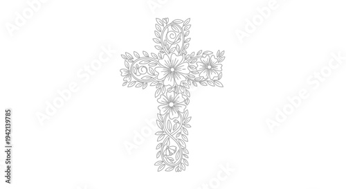 Elegant floral cross design with leaves and flowers