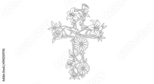Beautiful floral cross with roses and daisies in elegant design