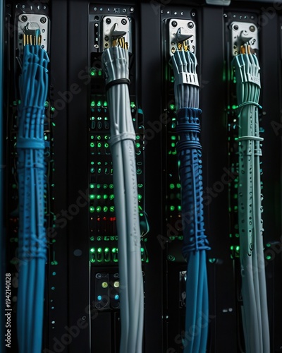 Modern Cloud Computing Server Racks With Neatly Managed Network Cables