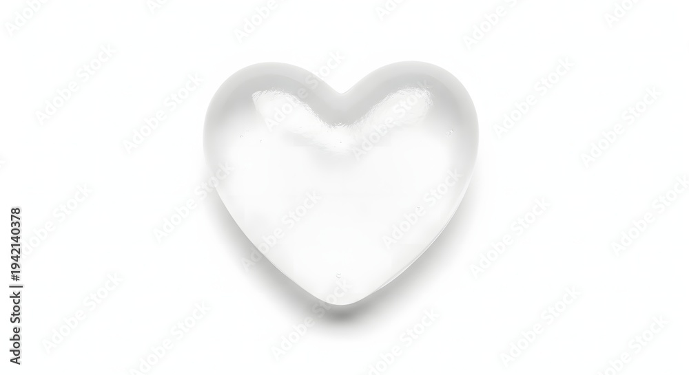 Fototapeta premium Clear heart shape ice cube for drinks refreshing and cooling in summer, symbol of love and romance for cocktails, studio shot on white background