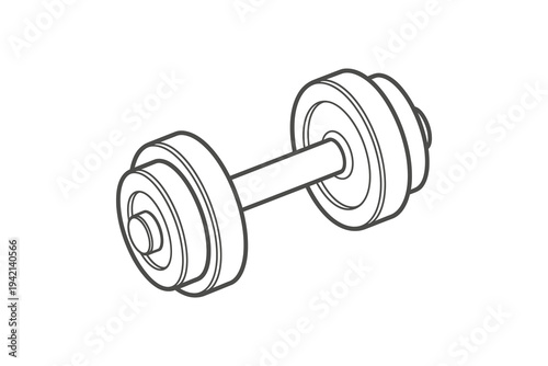 A detailed line drawing of a dumbbell with weights on both ends for strength training and fitness, depicted in a simple black and white illustration style.
