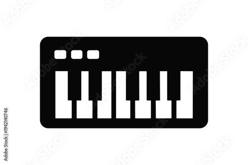 Music Keyboard Synthesizer Icon for Audio Production and Studio - Solid Black Icon Set Vector Illustration
