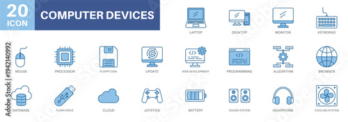 computer devices icon set, programming, laptop,browser,technology, and web development. Simple vector symbols collection