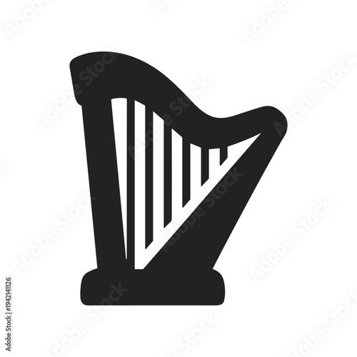 Harp music instrument solid black icon set vector illustration