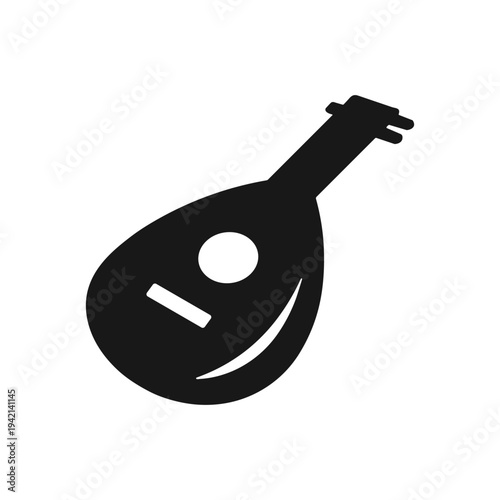 Mandolin music instrument solid black icon set vector illustration