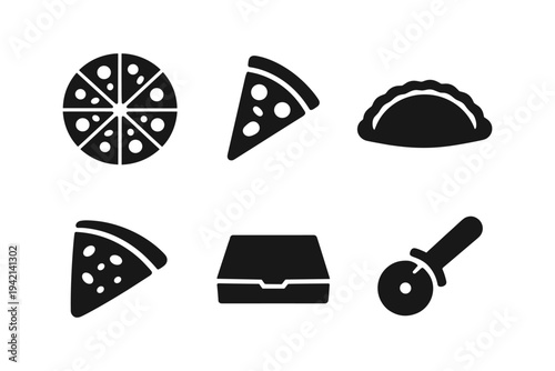 Pizza fast food icons solid black icon set vector illustration