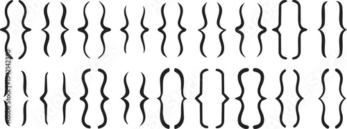 Curly Brackets Pattern: An array of artistic curly brackets are lined up in neat rows, perfect for design usage. Capturing pattern and elegant simplicity.