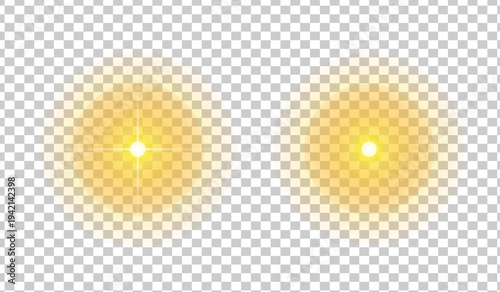 Two yellow glowing orbs on a transparent background