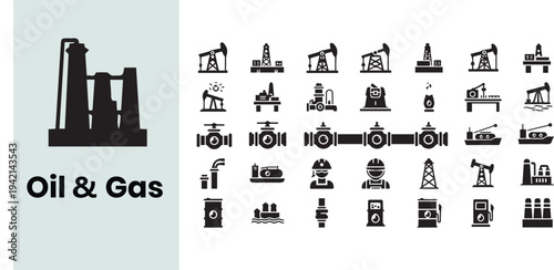 oil gas petroleum industry icon set vector illustration