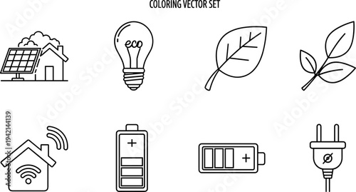 Set of clean energy and eco-friendly icons for sustainable living and technology