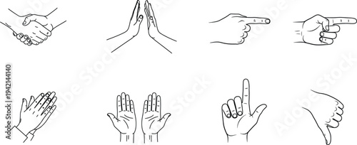 Hand gestures and finger positions illustrations