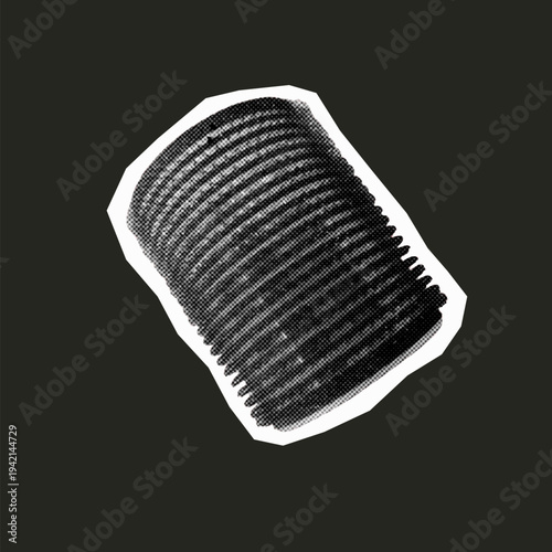 Single hair roller styling tool isolated on dark background in monochrome collage cutout style.