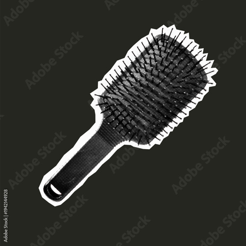 Large paddle hairbrush for detangling hair isolated on dark background in collage style.Web