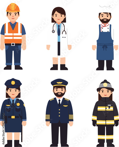 Diverse Professionals Representing Construction Medicine Culinary Law Aviation And Firefighting Occupations