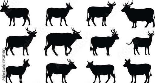 Collection of deer silhouettes in various poses