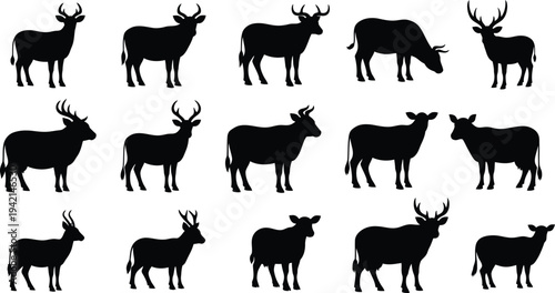 Collection of deer silhouettes in various poses
