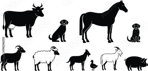 Collection of animal silhouettes featuring mammals and birds