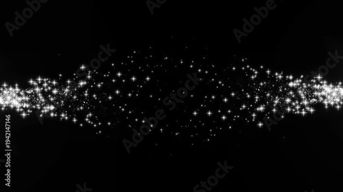 White magic glitter star sparkle trail, twinkling glitter stars line, fairy dust shimmer transition, fast glittering star lines, sparkling starry line effects video on black screen background. 4k loop