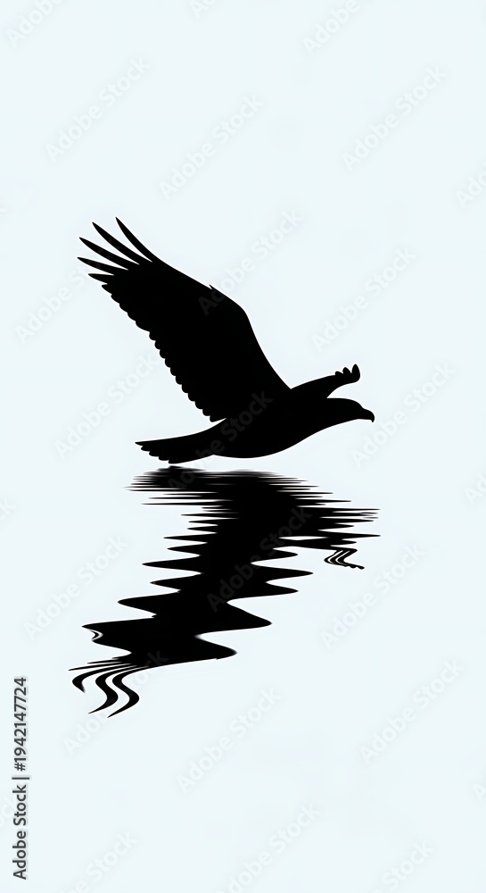 Obraz premium Silhouette of bird flying over water.