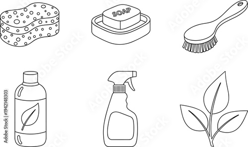 Set of eco-friendly cleaning supplies and natural elements for a healthy home