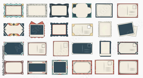 Collection of Vintage Picture Frames & Postcards. A variety of antique frame designs and postcard illustrations suitable for various design projects