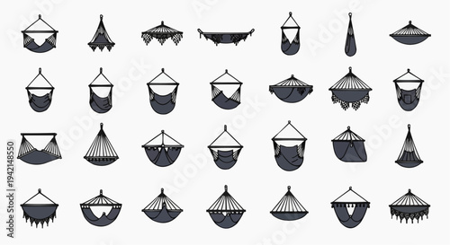 Collection of hammock variations in monochrome, ideal for relaxation and leisure