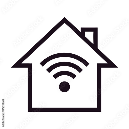Smart home icon isolated on symbol of house with wifi signal inside concept of wireless connection, internet of things and automation system in building