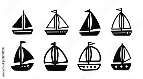 Sailboat and Sailing Ship Silhouette Icon Set Marine Boat Vector Illustration