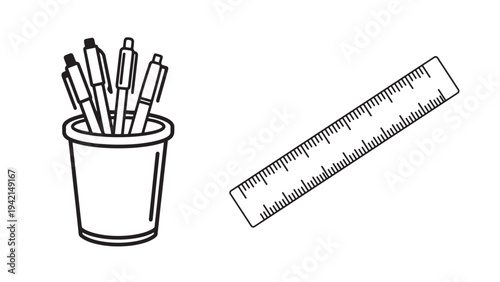 Pencil Holder with Ruler Icon for Education Drawing Measurement and School Stationery Supplies Vector Illustration