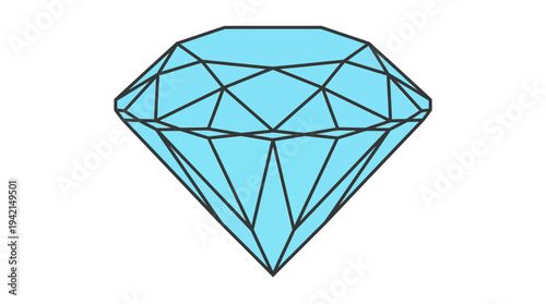 Minimal flat vector outline illustration of a classic diamond gem, simple geometric crystal shape, clean line art, limited solid colors
