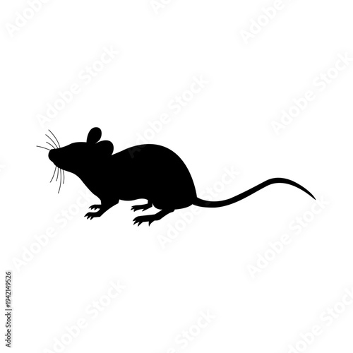 Black mouse silhouette isolated on white background