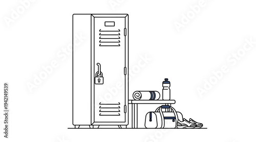 Minimal outline vector of a gym locker, fitness facility equipment concept, simple flat design, clean lines, limited solid colors