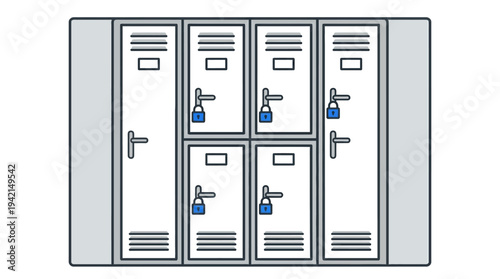 Minimal outline vector of a gym locker, fitness facility equipment concept, simple flat design, clean lines, limited solid colors