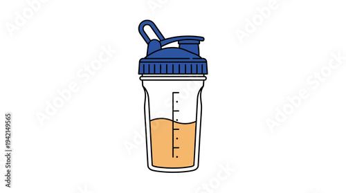 Minimal outline vector of a shaker bottle for protein drink, gym nutrition accessory concept