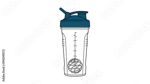 Minimal outline vector of a shaker bottle for protein drink, gym nutrition accessory concept