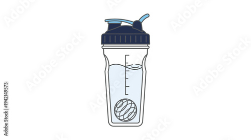 Minimal outline vector of a shaker bottle for protein drink, gym nutrition accessory concept