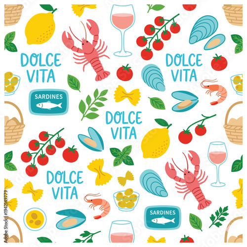 Italian food Dolce Vita seafood pasta wine lemons olives sardines