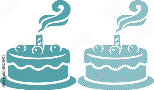 Two Teal Cakes with Candles and Smoke dessert blue
