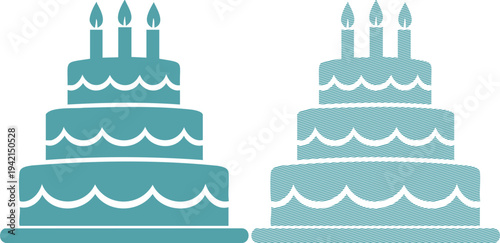 Two teal birthday cakes with candles and wavy frosting
