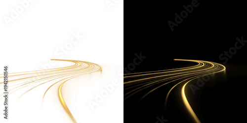 Photos Elegant golden light trails converging into a distant point creating a luxury pe