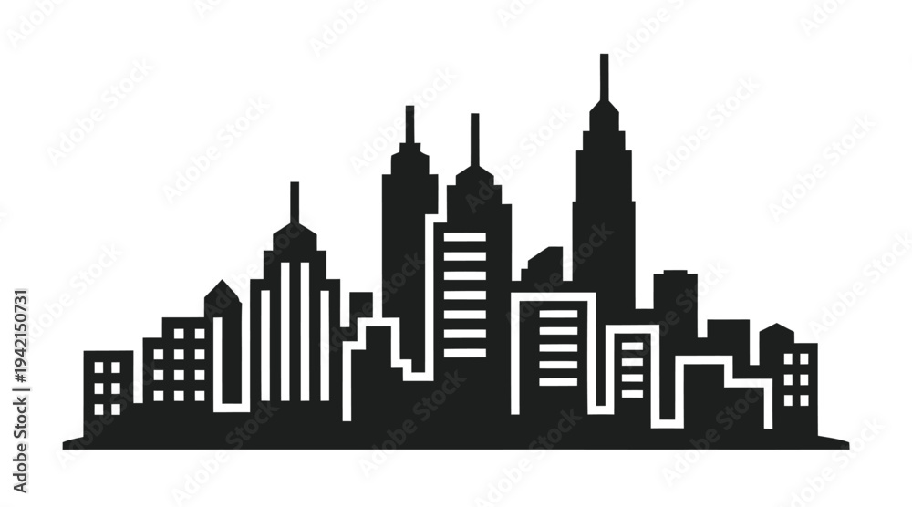 Fototapeta premium Modern City Skyline Silhouette Urban Skyscraper Buildings Cityscape Architecture Vector Illustration