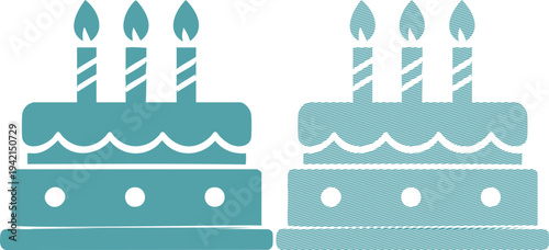 Two teal cakes with candles and frosting birthday
