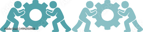 Teal people pushing gear wheel