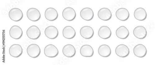 透明感のあるリアル水滴アイコンセット　液体ドロップコレクション　白背景ベクター素材