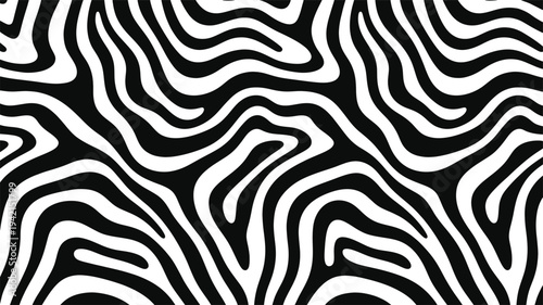 Stylish black and white abstract striped background pattern illustration featuring organic zebra-like lines for modern design projects