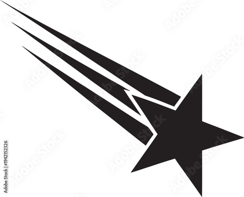 Stylized black silhouette of a shooting star with three trailing lines isolated on transparent background