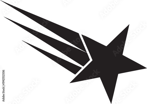 Stylized black abstract fivepointed star with trailing lines isolated on transparent background