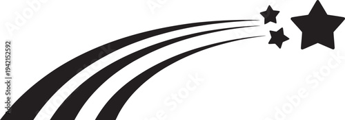 Abstract shooting star graphic with three dark stars and flowing lines representing movement